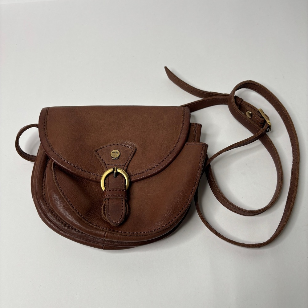 Yoshi Lichfield Brown Leather 7" Small Saddle Crossbody Bag Buckle Flap Mini